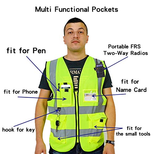 High Visibility Reflective Safety Vest with Multi Pockets 10 Pack Bulk