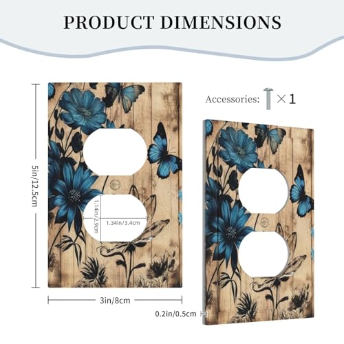 Decorative Blue Flowers Butterfly Watercolor Floral 1 Gang Duplex Light Switch Cover Plate