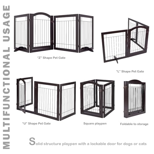 Freestanding Foldable Dog Gate Indoor with Door