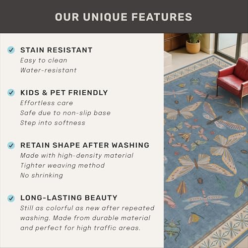 6x9 Blue Floral Rug for Dining Room Table (54 Sq Ft)