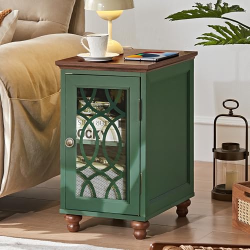Narrow Side Table with Glass Door Storage