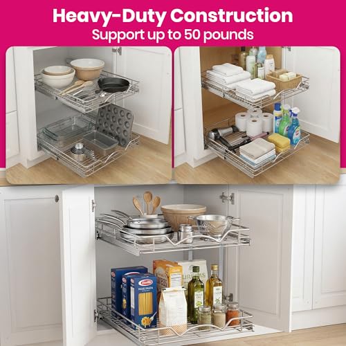 2-Tier Pull-Out Cabinet Organizer for Kitchen, 17" W x 21”D x 16.5" H - Bel Marant