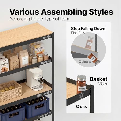 House 36.2" W 5 Tier Heavy Duty Garage Shelving Adjustable Metal Rack Storage Shelves Standing Shelf Unit Organizers Pantry Closet Office Black 2Pack (2 Count)
