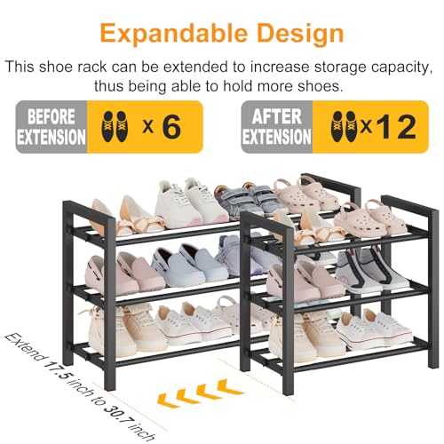 3 Tier Expandable Metal Shoe Rack for Closet & Entryway (3 Count)