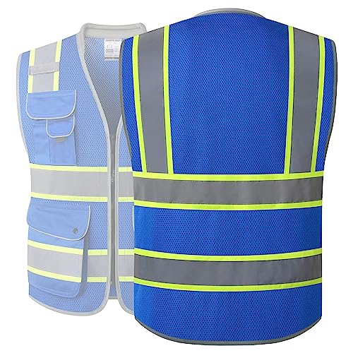 Hi Vis Safety Vest for Men Women Cushioned Collar JK101 Blue L