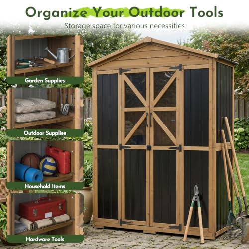 Outdoor Wooden Storage Shed Cabinet with 6 Adjustable Shelves