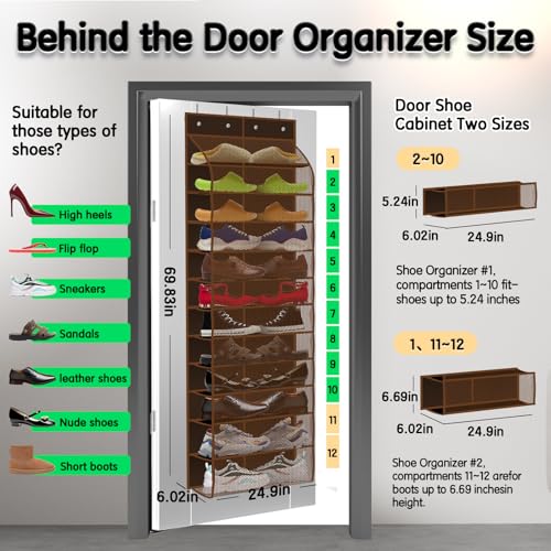 Over The Door Shoe Organizer with 12 Large Breathable Pockets