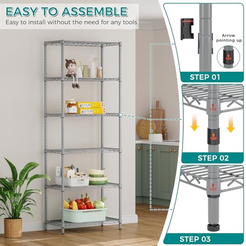 6 Metal Shelves Wire Shelving Storage Shelf Adjustable Unit Pantry