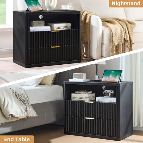 31" Wide Fluted Nightstand with Charging Station