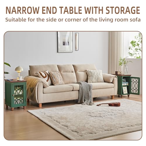 Narrow Side Table with Glass Door Storage