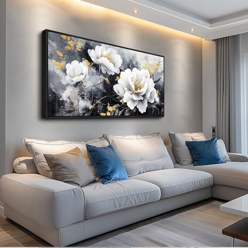 Large Canvas Black Framed Wall Art Decor For Living Room Bedroom Abstract Painting Ink