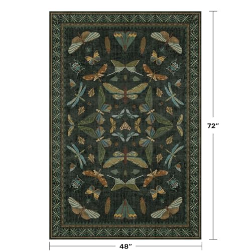 Dark Green 4x6 Washable Area Rug for Living Room (24 Sq Ft)