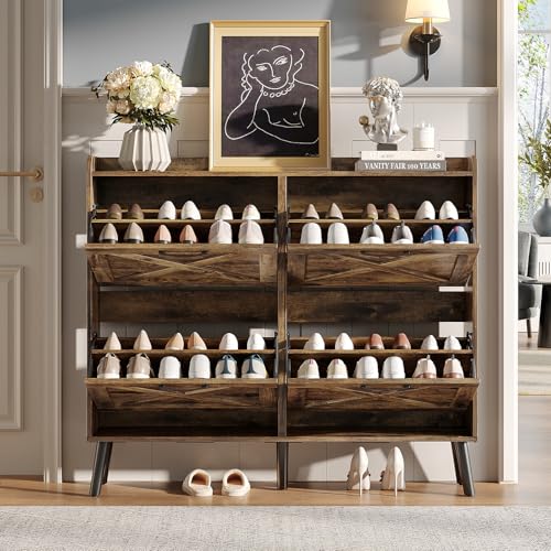 Large Shoe Storage Cabinet with 4 Flip Drawers