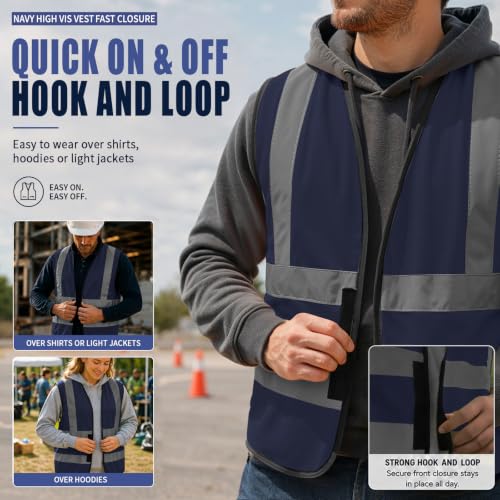 Custom Safety Vest Navy with Name Text and Contact Label