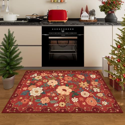 3x5 Area Rug Floral Washable Rug for Bedroom Non Slip (15 Sq Ft)