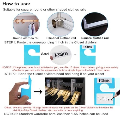 10 Pack White Clothing Rack Size Dividers Plus 45 Labels (10 Count)