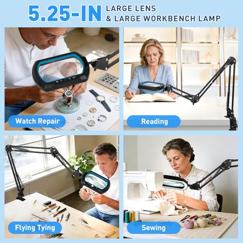 12X Square Ultra Long Magnifying Glass with Light and Clamp (100 Count)