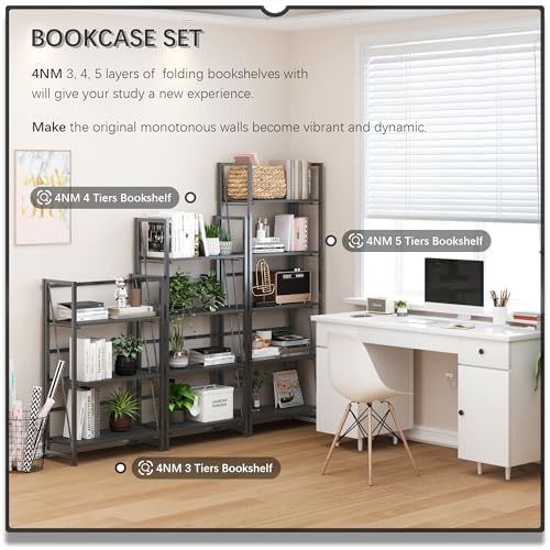 No Assembly Extra Wide 6 Tiers Folding Bookshelf Storage Shelves Vintage Bookcase Standing Racks Study Organizer Home Office
