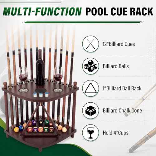 Pool Cue Holder Rack Hold 12 Sticks & Billiard Table Accessories