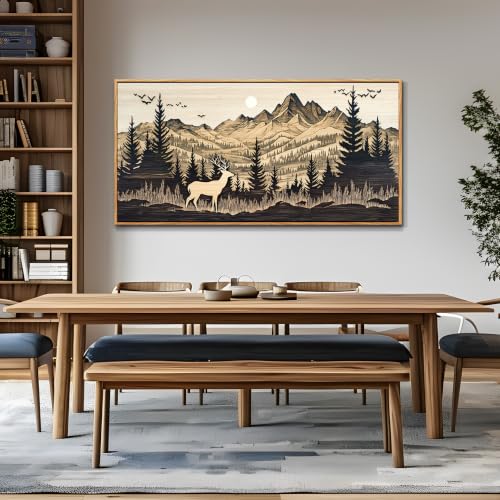 Large Canvas Wall Art For Living Room Wall Decor For Farmhouse Bedroom Office Restaurant Decoration Prints Pictures Abstract Woodland Moose Landscape Painting Home Decor 24"X48" Wood Frame