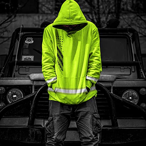 Black Lime USA Flag New Hoodie Class 3 US Flag High Visibility Reflective Workwear Hoodie