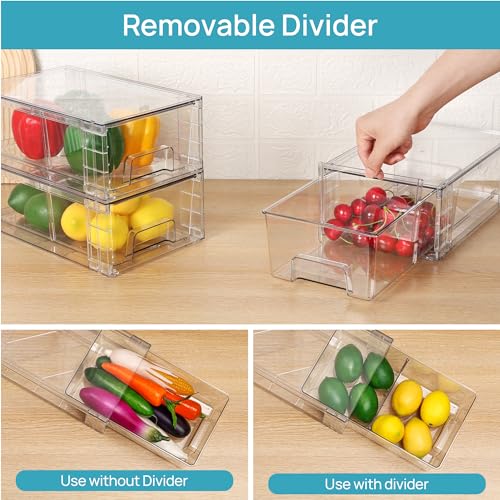 4 Pack Stackable Clear Drawer with Dividers (4 Count)