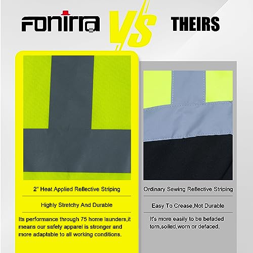 Men's High Visibility Safety ANSI Class 3 Lined Fleece Hoodie Sweatshirt with Black Bottom Jumper Workwear for Men