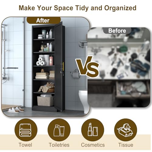 67" Black Lockable Metal Storage Cabinet