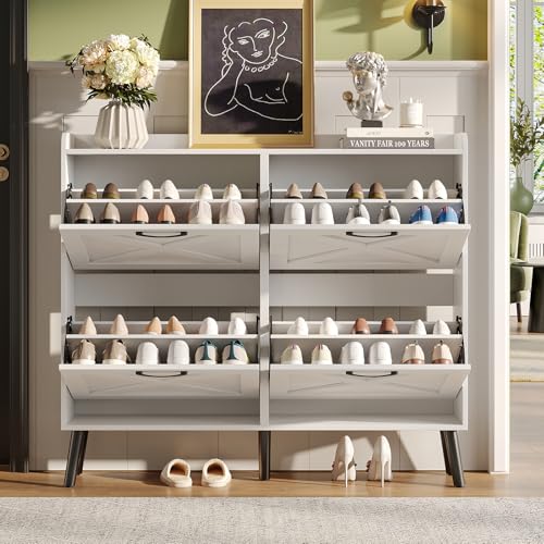 Large Shoe Storage Cabinet with 4 Flip Drawers