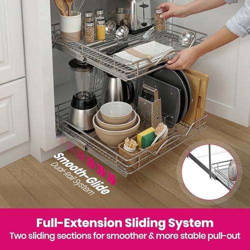 2-Tier Pull-Out Cabinet Organizer for Kitchen, 17" W x 21”D x 16.5" H - Bel Marant