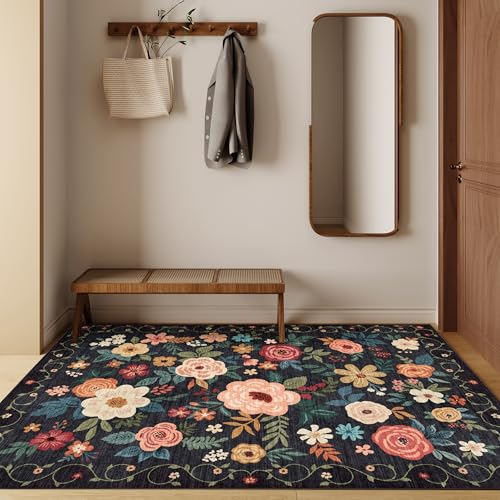 4x6 Area Rug Floral Washable Office Rug Non Slip Chair Mat (24 Sq Ft)