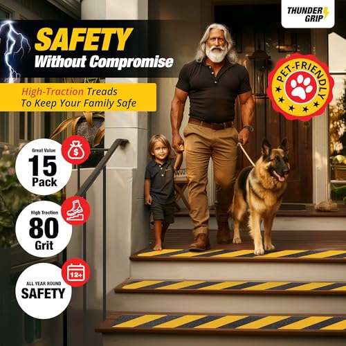 Black and Yellow Non Slip Strips for Steps 30" x 6" 15 (15 Count)
