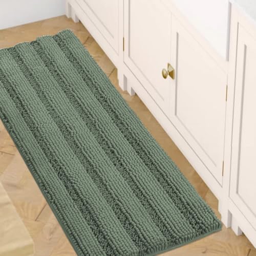 Bath Rugs for Bathroom Non Slip Bath Mats Extra Thick Chenille Striped Bath Rug Runners 47" x 17" Absorbent Fluffy Soft Shaggy Mats Dry Fast Plush Area Carpet for Bath Room (5.48 Sq Ft)
