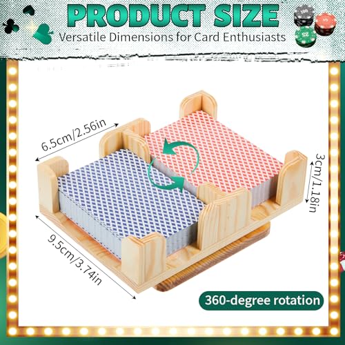Upgraded 2 Decks Wood Playing Card Holder 360° Rotating