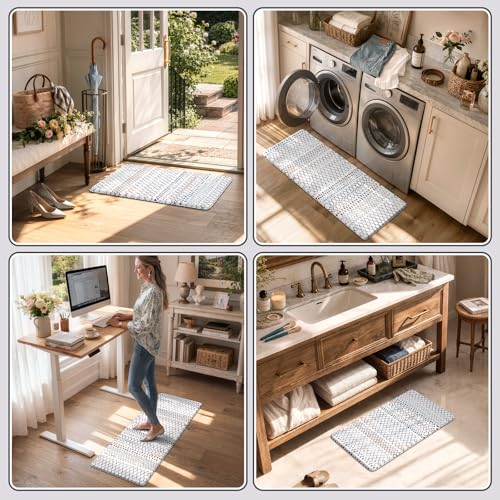 Kitchen Mats 2PC Cushioned Anti Fatigue Boho Kitchen Rugs Home Decor (2 Count)