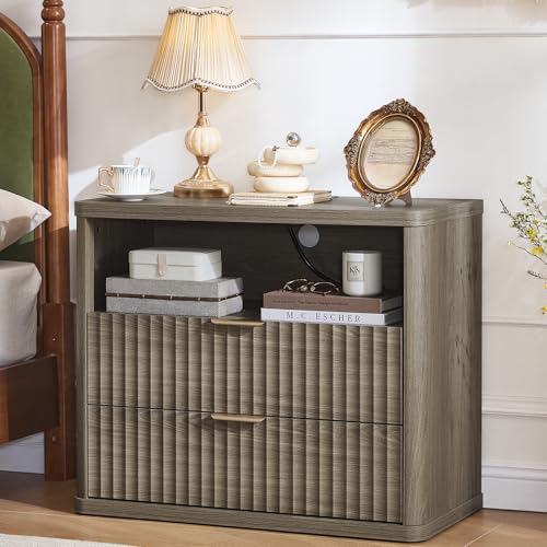 31" Wide Fluted Nightstand with Charging Station