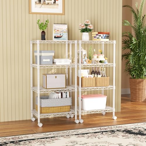 4 Shelves Storage Shelf Wire Shelving Unit Metal Adjustable Wheels