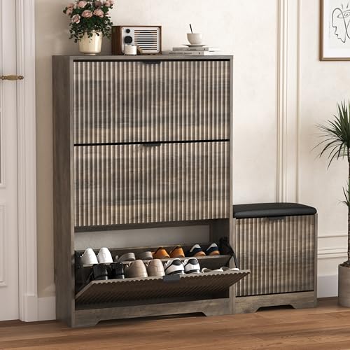 Shoe Cabinet Storage for Entryway with Flip Drawer & Bench