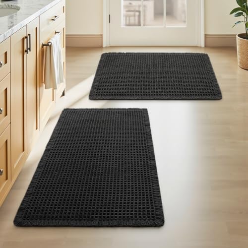 Upgraded Waffle Bath Mat Set of 2 Absorbent Non Slip Bathroom Mat 17" x 24" (5.675 Sq Ft)
