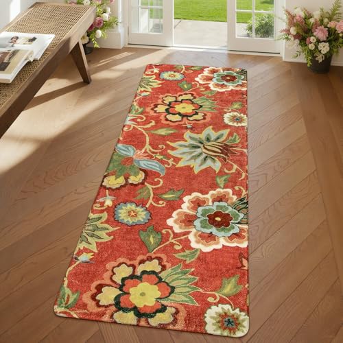 Floral Red Christmas Runner Rug 2x5 (10 Sq Ft)