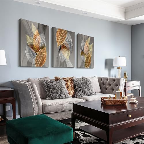 Wall Decor Large Abstract Leaves Canvas Art for Living Room (3 Count)