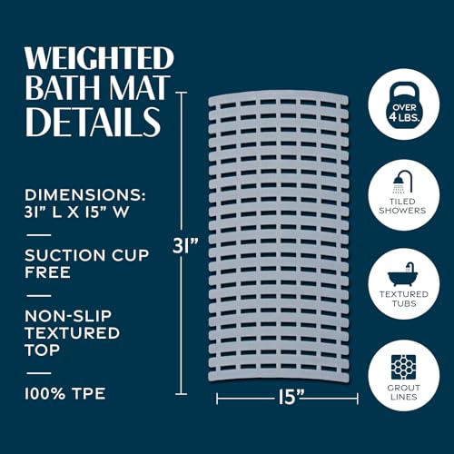 31"x15" Weighted Non Slip Bath Mat for Textured Tubs