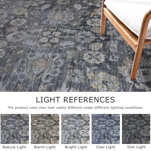 4x6 Rug Washable Area Rugs Vintage Floral Grey