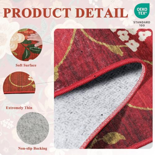 3x5 Area Rug Floral Washable Rug for Bedroom Non Slip (15 Sq Ft)