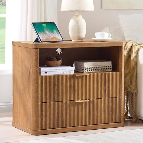 31" Wide Fluted Nightstand Set of 2 with Charging Station (2 Count)