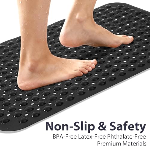 Non Slip Bathtub Mat Bath Shower Mat Black 17"x30" Standard Size