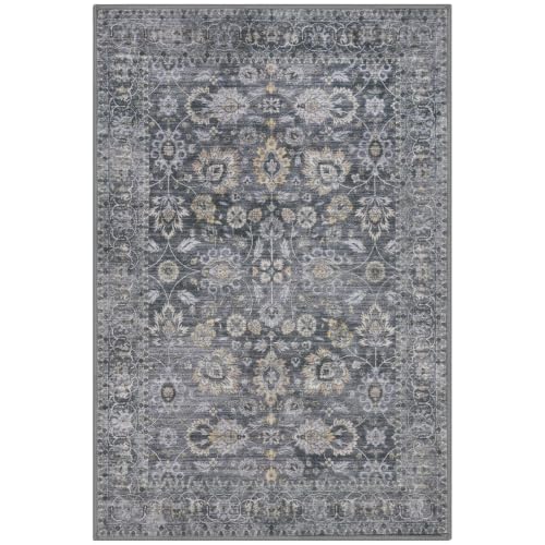 4x6 Rug Washable Area Rugs Vintage Floral Grey