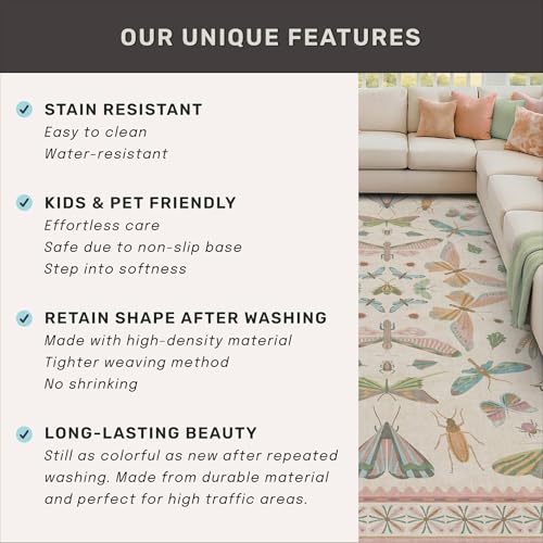 Boho Light Pink Round Rugs for Kids Bedroom (16 Sq Ft)