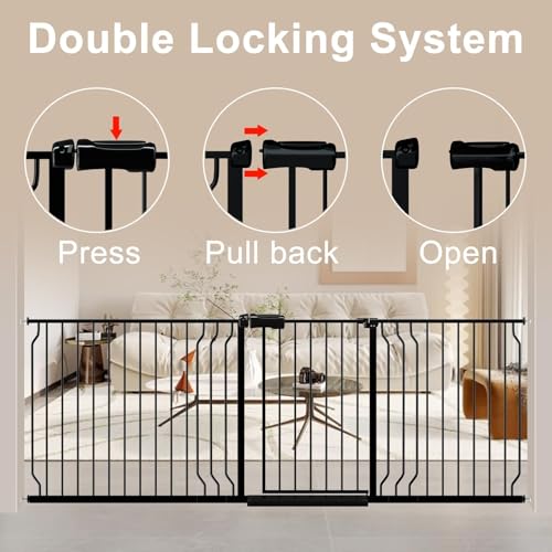 43.3 52.75" Extra Wide Baby Gate Pressure Mounted 30" Tall Black