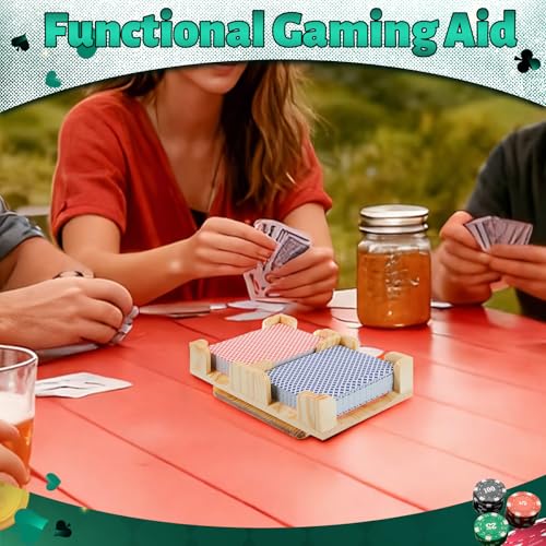 Upgraded 2 Decks Wood Playing Card Holder 360° Rotating